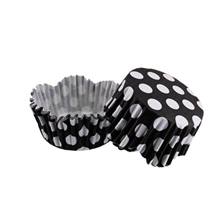 Cupcake Kalıbı Pet Kapsül Dalgalı Kek Kalıbı 65X38 MM (100 Adet)  Puantiyeli Siyah