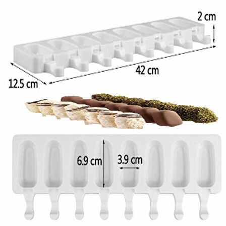 Magnum Şekilli Silikon Dondurma Tatlı Meybuz Kalıbı 8 li