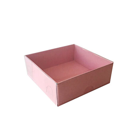 Asetat Kapaklı Karton Kutu Düz Renk 8X8X3 (50 Adet)  Pembe