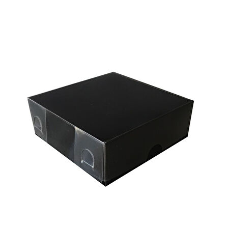 Asetat Kapaklı Karton Kutu Düz Renk 8X8X3 (50 Adet)  Siyah