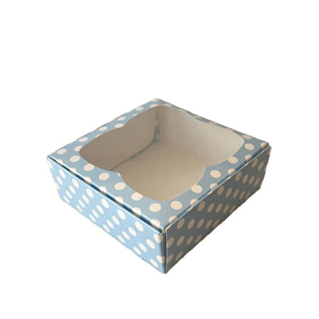 Çerçeveli Karton Kutu 9X9X3 CM (50 Adet)  Puantiyeli Mavi