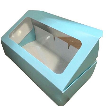 Pencereli Karton Kutu Düz Renk 20X10X5 CM  (10 Adet) Mavi
