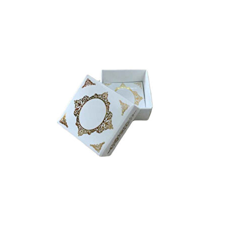 Komple Karton Kutu Saray Desen Gold Yaldız 4X4X2 CM (50 Adet)  Beyaz