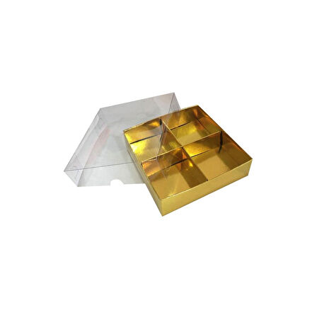Asetat Kapaklı Karton Kutu 12x12x3 CM 4 Bölmeli Kutu (10 Adet)  Gold