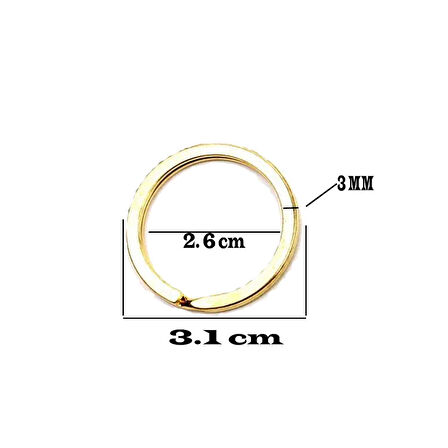 Zincirsiz Boş Yassı Model Anahtarlık Halkası  3.1 CM (50 Adet)  Gold