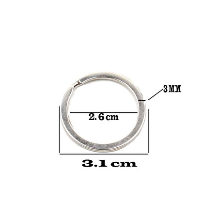 Zincirsiz Boş Yassı Model Anahtarlık Halkası  3.1 CM (50 Adet)  Gümüş