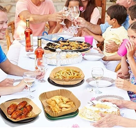 Tek Kullanımlık Tabak  Kare  Air Fryer Için Pişirme Kağıdı 50 li 16 CM