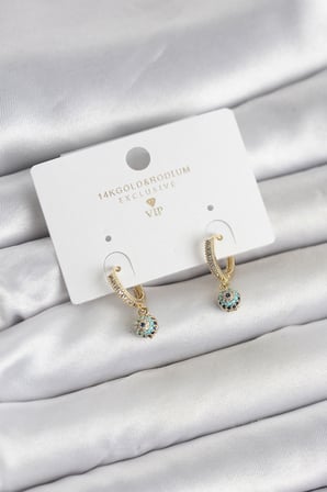 Evimdeyokyok Minimal Nazarlı Küpe Gold Pirinç Zirkon Taşlı Kadın Küpesi