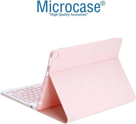 Samsung Galaxy Tab S9 FE SM-X510 ile uyumlu Bluetooth Klavye ve Mouse + Standlı Kılıf - BKK6 Pembe