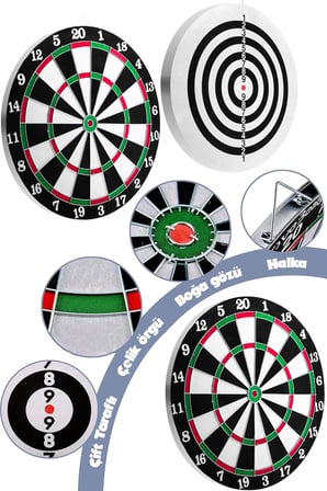 Çift Taraflı Dart Tahtası Seti Çelik Oklu Dart Hedef Tahtası Oyunu Takımı Dart Seti (12 İnç - 30 cm)