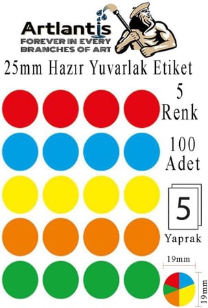 25 mm Renkli Hazır Yuvarlak Etiket 100 lü 1 Paket Mix Color Ofis Etiketleri Kendinden Yapışkanlı Nokta Etiket