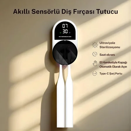 ESX9 Led Ekranlı Otomatik Açılan Kapaklı Şarjlı Fırça Tutucu ve UV Diş Fırçası Sterilizatörü