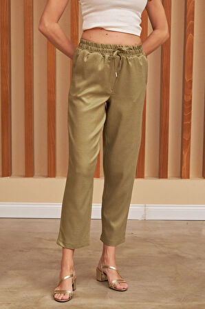 KADIN BELİ LASTİKLİ KUMAŞ PANTOLON