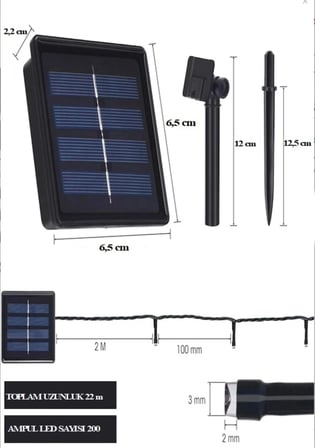 22 Metre 200LED Solar Lamba Güneş Enerjili Günışığı Led Işık Zinciri Bahçe Aydınlatma Parti Süs Ledi