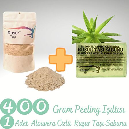 400 Gr Peeling Işıltısı ( +-%10)+ ALOEVERA ÖZLÜ RUŞUR SABUNU  Doypack