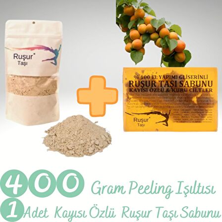 400 Gr Peeling Işıltısı ( +-%10) + KAYISI ÖZLÜ RUŞUR SABUNU  Doypack