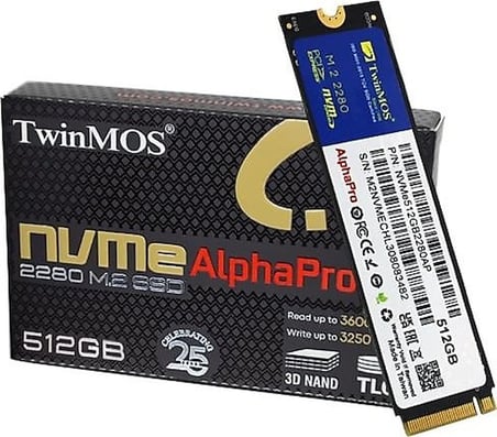 TwinMOS ALPHA PRO 512GB PCIE NVME M.2 3600/3250 3DNAND SSD NVME512GB2280AP