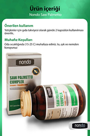 Saw Palmetto Complex 60 Kapsül (CÜCE PALMİYE, YEŞİL ÇAY, İSIRGAN, BAL KABAĞI, ÇİNKO, LİİKOPEN)