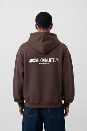 Erkek Absofuckinlutely Baskılı Oversize Hoodie Kahve