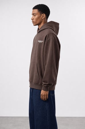 Erkek Absofuckinlutely Baskılı Oversize Hoodie Kahve