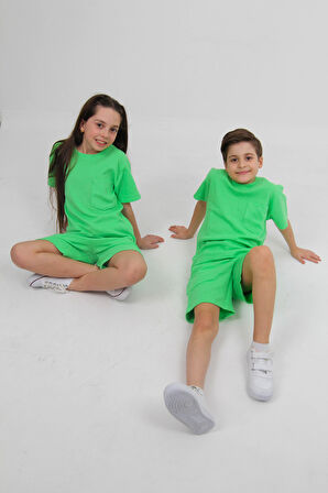 Waffle Dokulu Cepli Tshirt ve Şort Erkek Çocuk Takım Yeşil