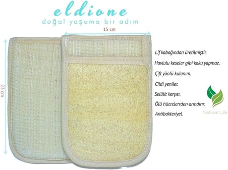 Doğal Kabak Lifli Kese Banyo Eldiveni–Çift Taraflı Vucüt Kesesi Peeling Eldiven,15x23 cm,Exfoliating Rovin Kumaş, Cilt Temizleyici Yenileyici Canlandırıcı Etki, Selülit Karşıtı,Hücre Yenileme