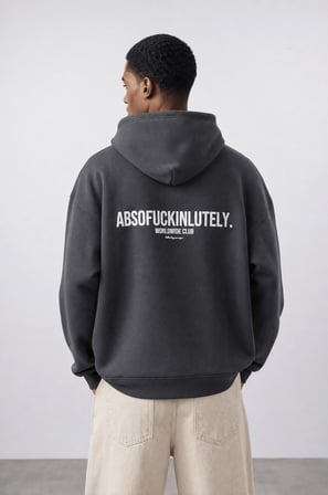 Erkek Absofuckinlutely Baskılı Oversize Hoodie Füme