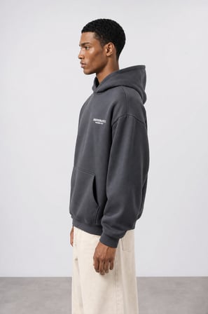 Erkek Absofuckinlutely Baskılı Oversize Hoodie Füme