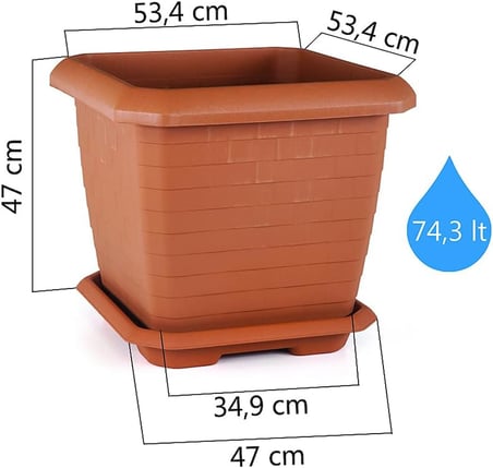 HK05 Hisar Kare Saksı No:5 Tabaklı 53,4 cm, 74,3 Litre Mocha