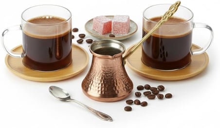 Deconox Bambu Tabaklı 2'li Cam Fincan Seti 150 ml - Yuvarlak/Kare Seçenekli Borosilikat Bitki Çayı ve Double Kahve Fincanı (YUVARLAK TABAKLI)