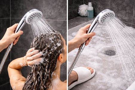 Duş Başlığı Seti 150 cm Hortumlu, 7.5 cm Başlık Çapı, 21 cm Krom Saplı El Duşu, Esnek Plastik Hortum, Paslanmaz Çelik Bağlantı, Basınç Artırıcı Duş Başlığı