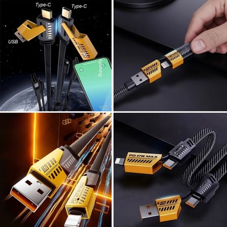 Kararlı Ticaret® 4’ü 1 Arada Hızlı Mobil Şarj Kablosu 65W – USB-A & Type-C to Type-C + Lightning, Örgülü Çoklu Şarj ve Veri Kablosu