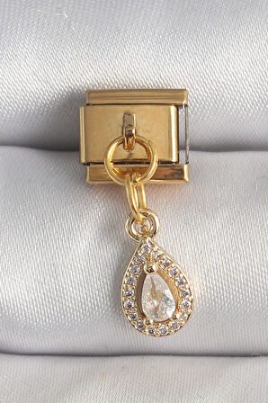 Çelik Gold Renk Sallantı Damla Zirkon Taşlı Nomination Charm