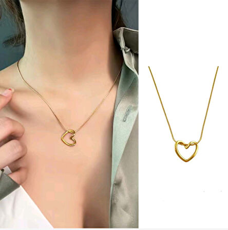  Çelik Zincir Gold Renk Kalp Model Kadın Kolye