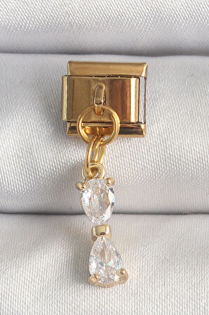  Çelik Gold Renk Sallantı Zirkon Taşlı Kurdele Model Nomination Charm