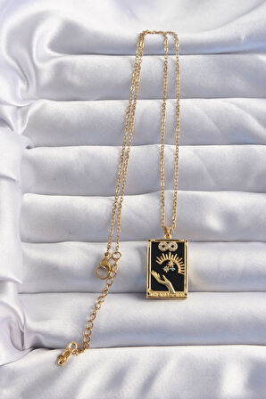 Çelik Zincir Gold Renk Sonsuzluk Detay Zirkon Taşlı Tarot Kolye
