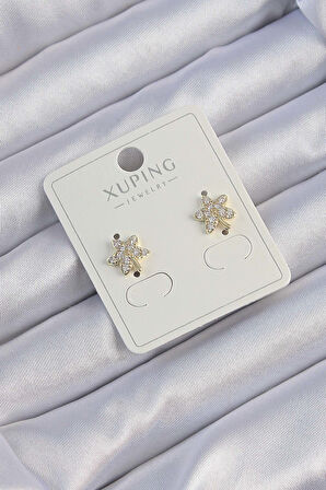Xuping Gold Renk Zirkon Taşlı Yaprak Küpe 9380