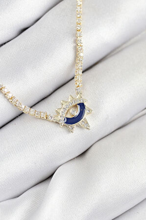 Pirinç Zirkon Taşlı Su Yolu Göz Model Gold Renk Kadın Kolye 10547