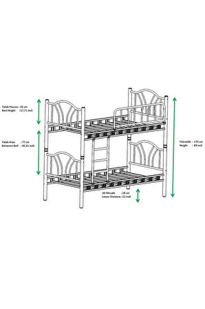 Teknor Bella 90x190 Yatak Ölçülü Genç Çocuk Odası Metal Ranza