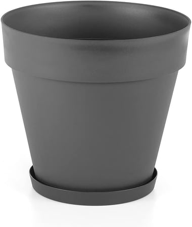 Saksı Drenaj Aparatlı Tabaklı Dekoratif Saksı 28cm, 10 Litre Antrasit