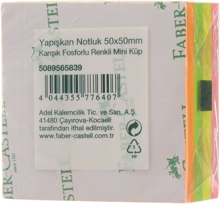 Yapışkan Notluk 50x50mm, Karışık Fosforlu Renkli Mini Küp