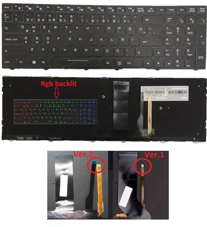 Clevo PA70HS PA70HS-G Klavye Siyah Türkçe Işıklı RGB VER.2