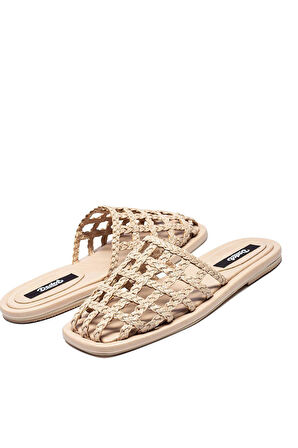 Kadın Hasır Örme Kare Burun Günlük Konforlu Terlik