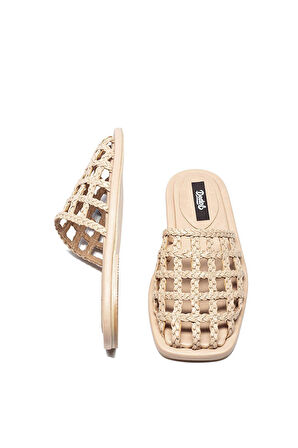 Kadın Hasır Örme Kare Burun Günlük Konforlu Terlik