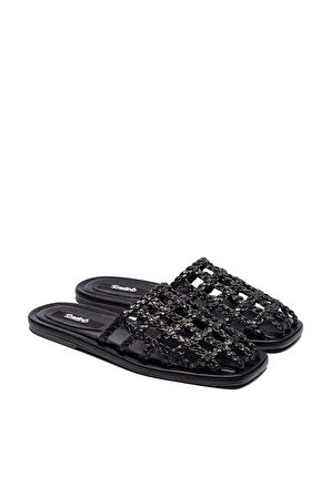 Kadın Hasır Örme Kare Burun Günlük Konforlu Terlik