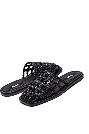 Kadın Hasır Örme Kare Burun Günlük Konforlu Terlik