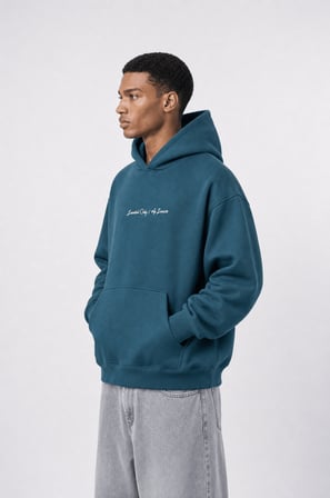 Erkek Essentials Nakışlı Oversize Hoodie Zümrüt