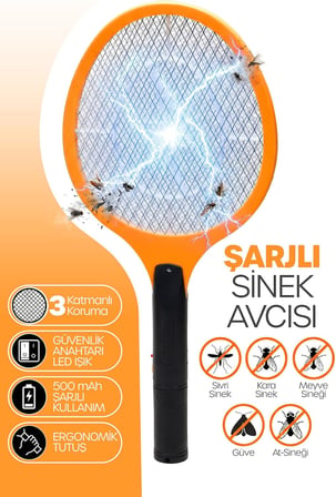 Şarjlı Sinek Raketi Sivrisinek Haşere Öldüren Elektrikli Sineklik Haşere Aleti 2808