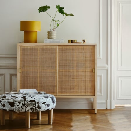 Sürgü Kapaklı Dolap, Rattan-Çam, 125x47x110 cm