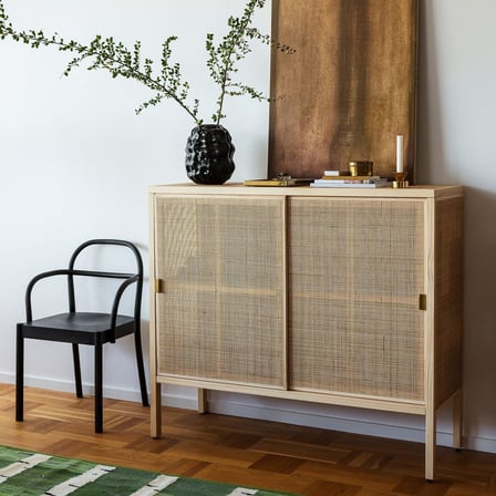 Sürgü Kapaklı Dolap, Rattan-Çam, 125x47x110 cm